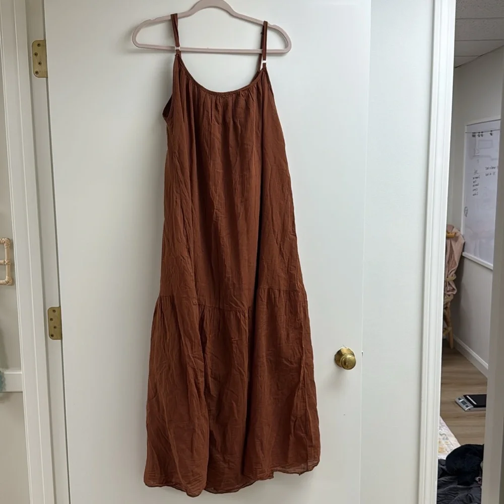 Casual Brown Sleeveless Spaghetti Strap Maxi Sundress - Picture 2 of 3